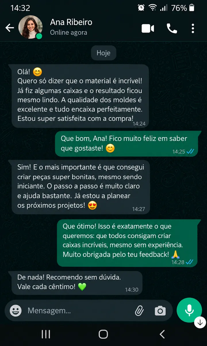 Conversa no WhatsApp com a opinião de Ana Ribeiro sobre a coleção
