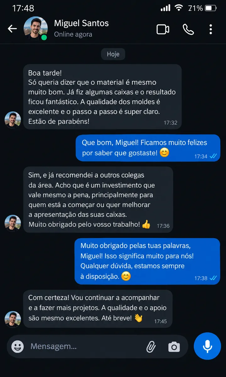 Conversa no WhatsApp com a opinião de Miguel Santos sobre a coleção